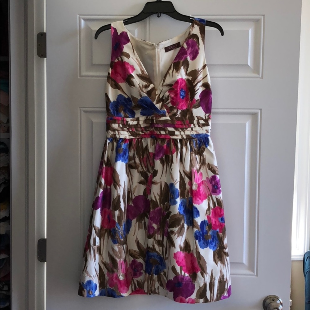 Eliza J floral lined pleated fit and flare dress